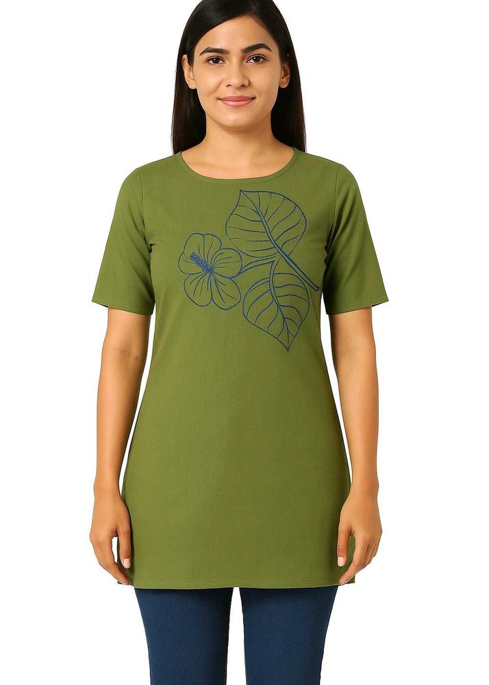 Olive Floral Print Kurti For Women