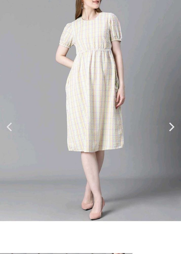 Yellow Plaid A-Line Midi Dress