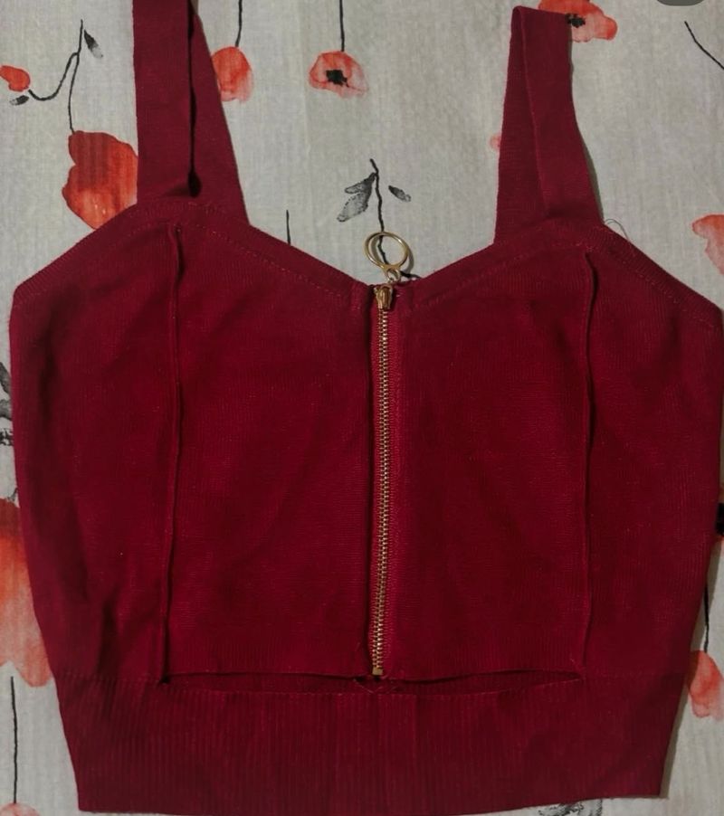 Red Zipper Crop Top