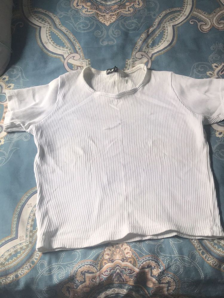 White Ribbed Crop Top