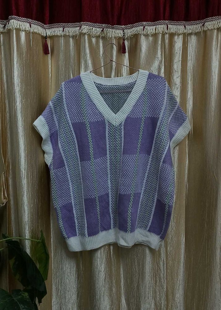 Lavender Checkered Knit Vest