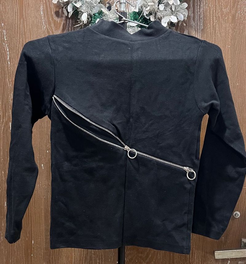 black turtle neck with zipper detail