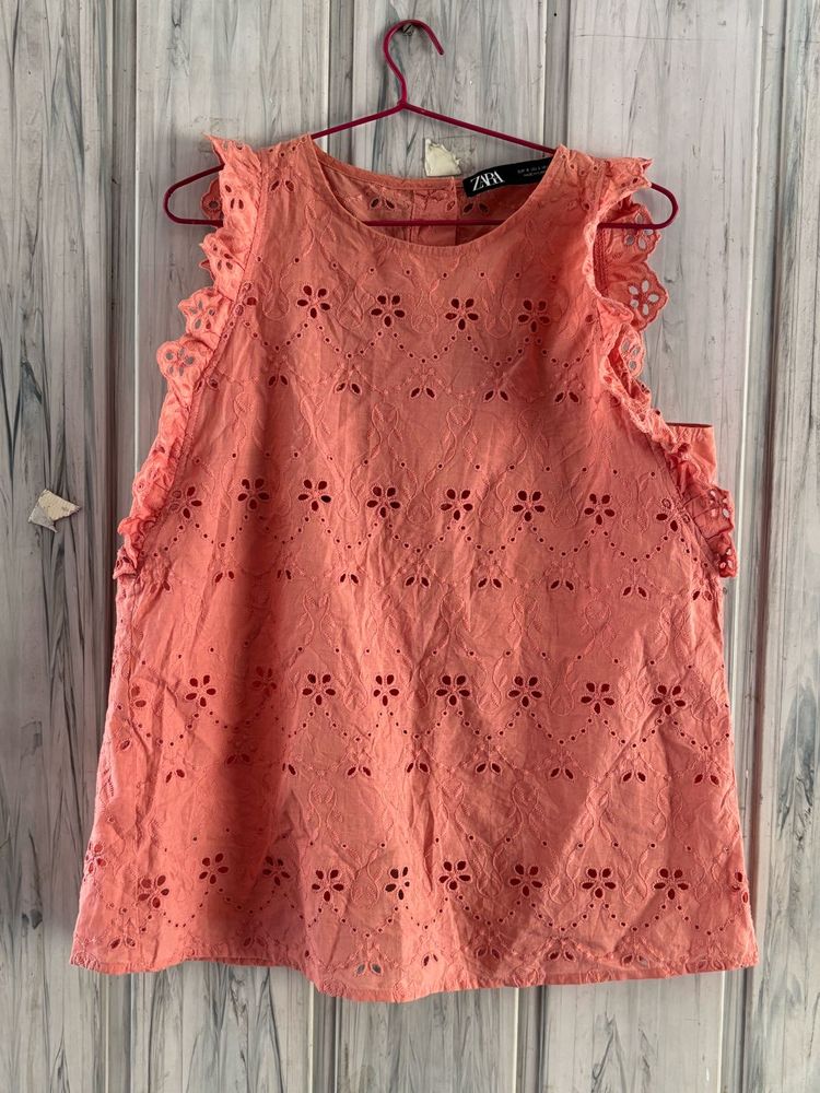 Zara dusty rose eyelet top button back open