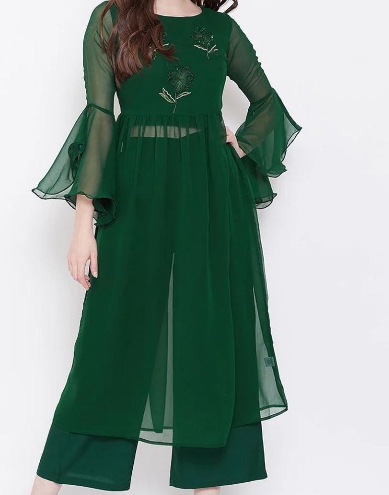 Green Flared Sleeve Kurta Set