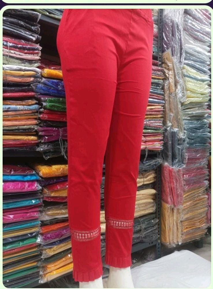 Red Embroidered Ankle Pants