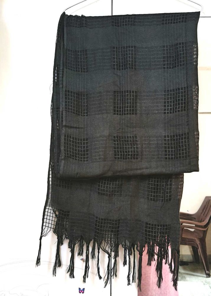 Black Woven Check Dupatta