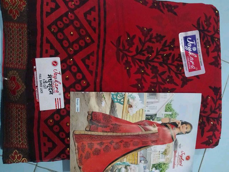 Red Full Worked Saree With Unstitched Blouse