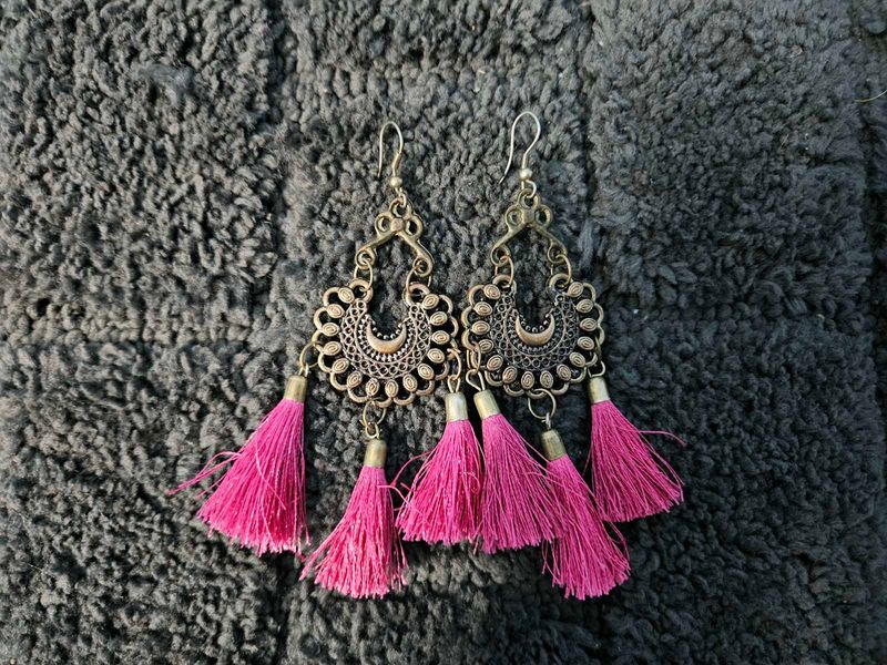 Pink Tassel Earrings