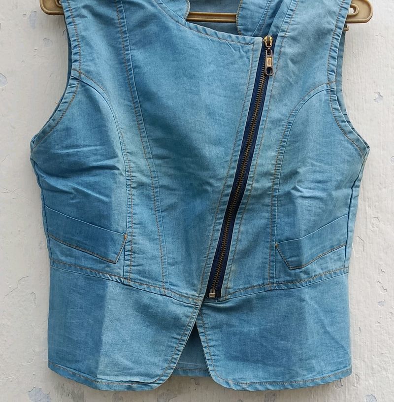 Blue Sleeveless Jacket