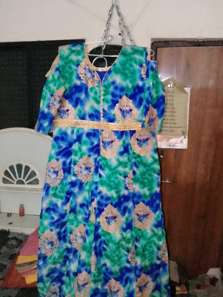 Elegant Ethnic Dress - Blue &amp; Green