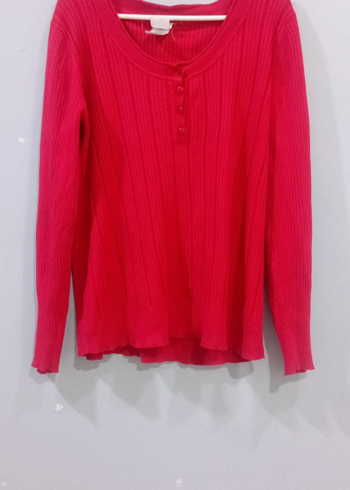 Red Ribbed Henley Top❤️‍🔥