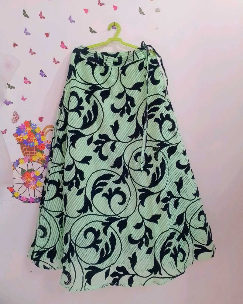 Green Floral Wrap Skirt