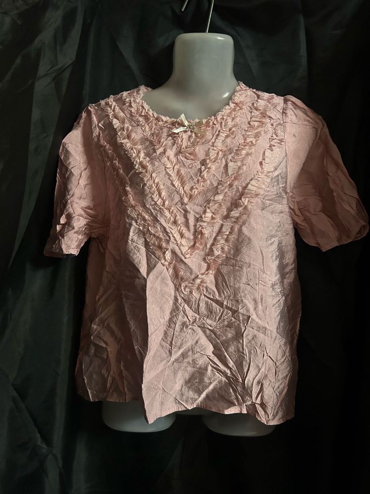 Pink Ruffled Short Sleeve Top