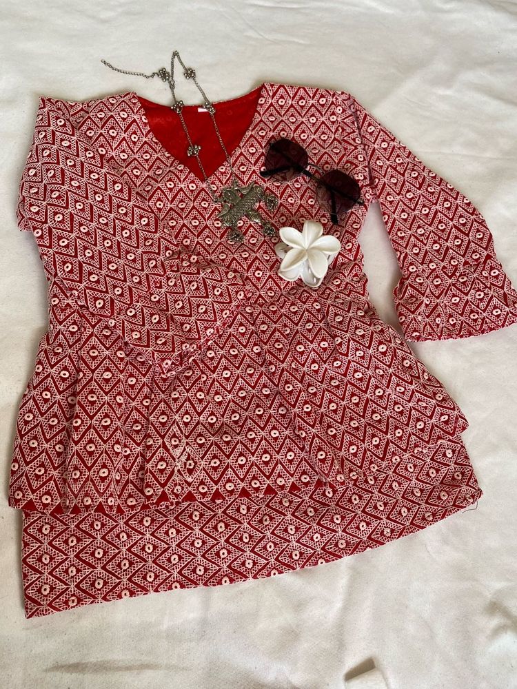 Patterned Red Tunic Top