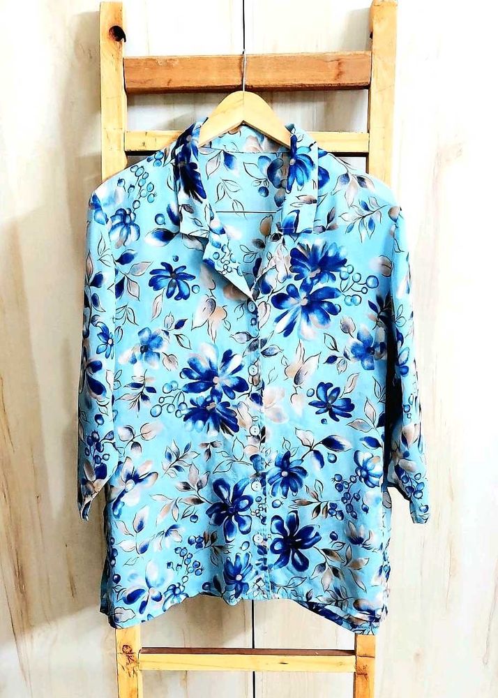 Sky Blue Printed Shirt Size-44