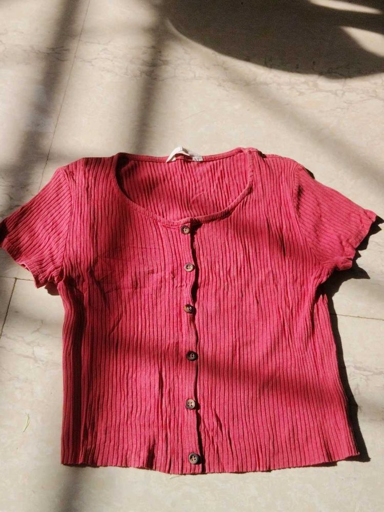 Ribbed Button-Down Crop Top