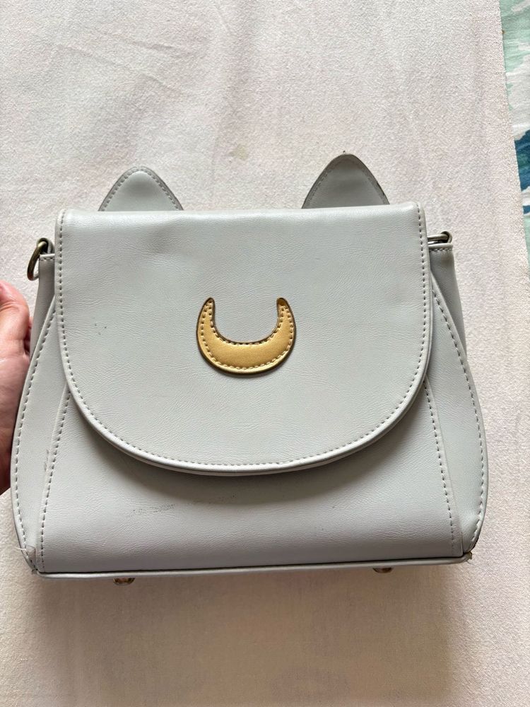 Grey Sailor Crescent Moon Cat Sling Bag