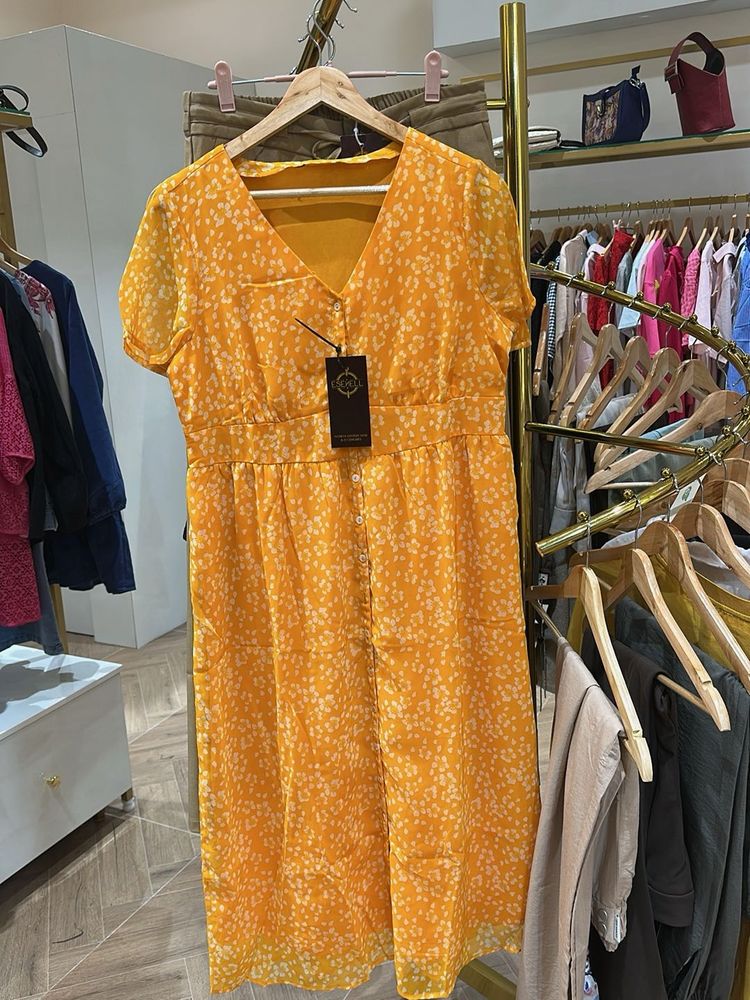 Yellow Floral Midi Dress