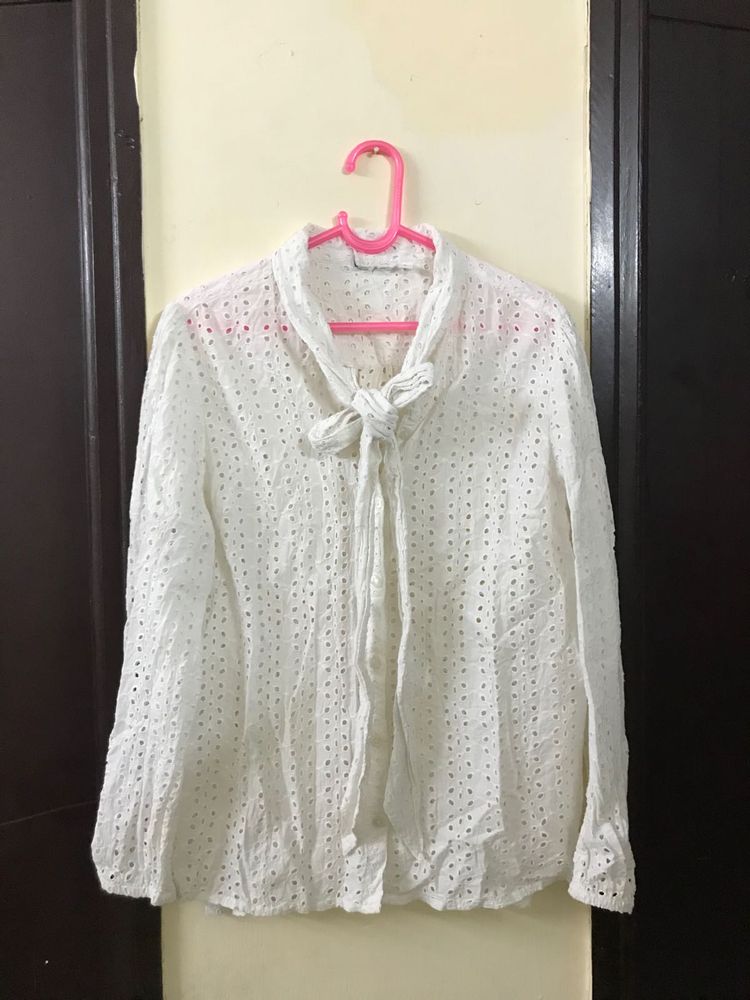 White Blouse With tie on Fits Both S And M