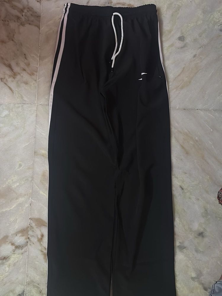 Black Track Pants with White Stripes
