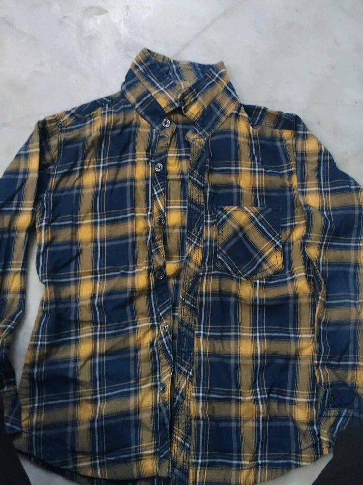 Blue &amp; Yellow Plaid Flannel Shirt