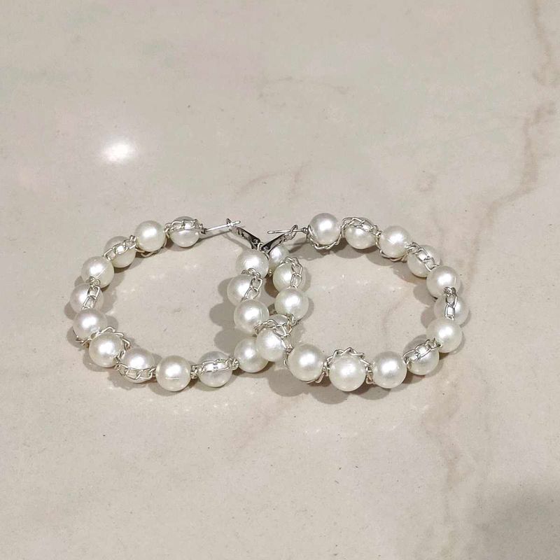 Elegant Hand-made Pearl Hoop Earrings