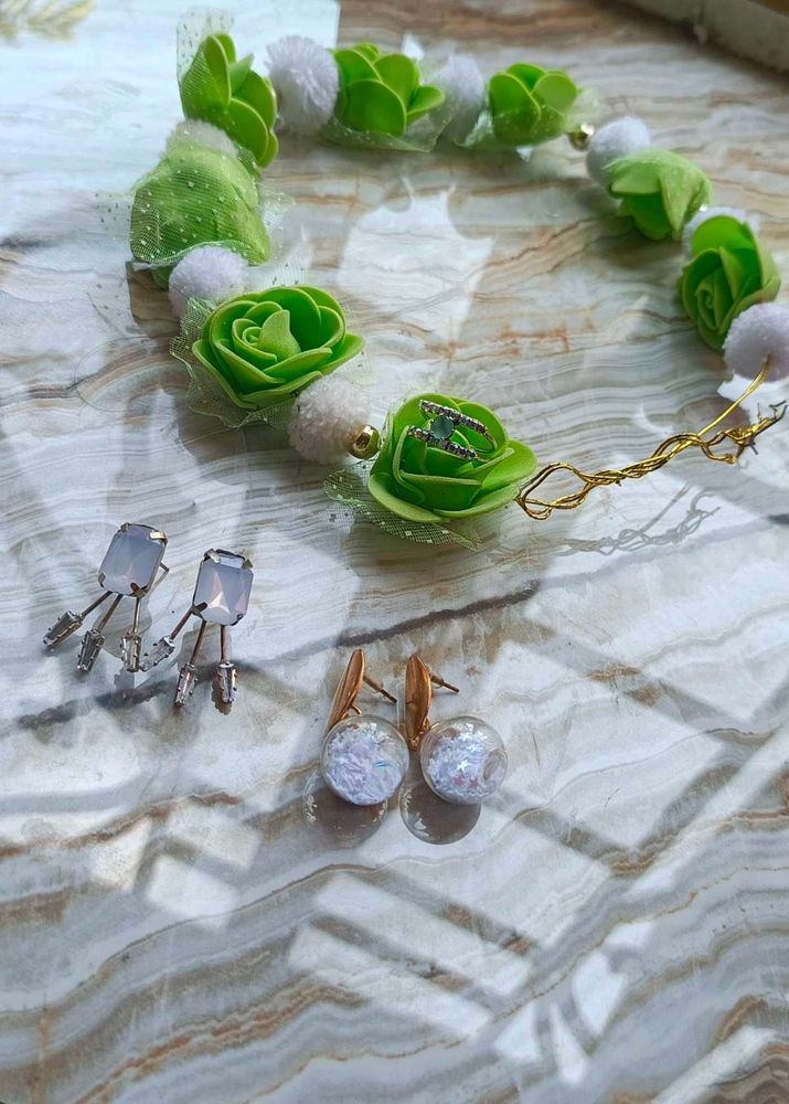 Two Amazing Earrings+ring+Head Crown