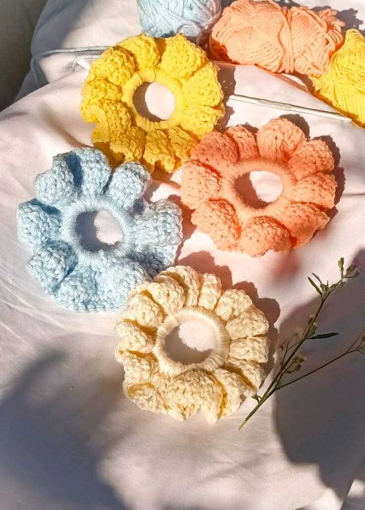 Crochet Flower Hair Scrunchies