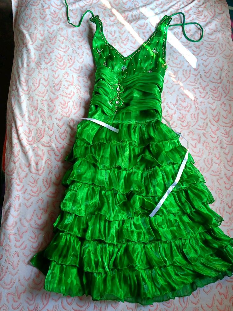 Beautiful Party Wear Green Dress, Size - Small