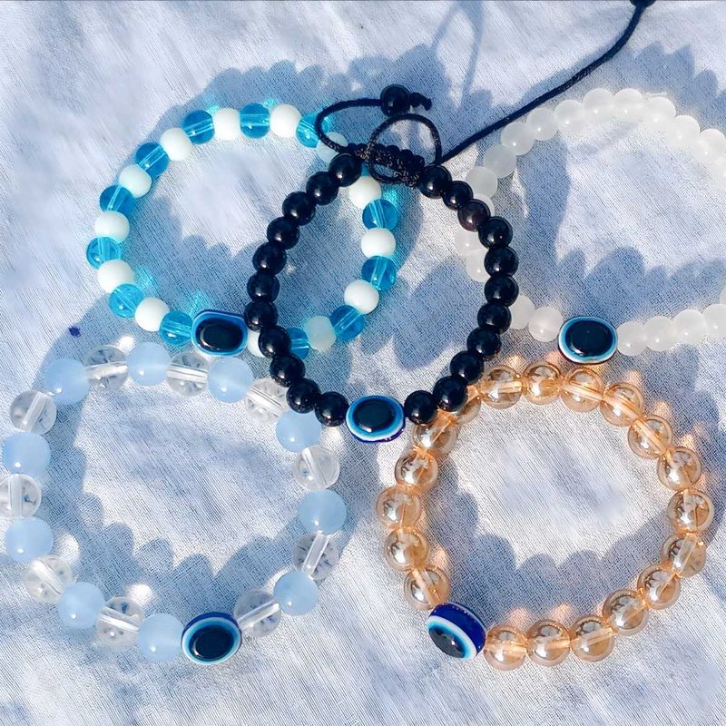 New Handmade Set Of 5 Evil Eye Bead Bracelets