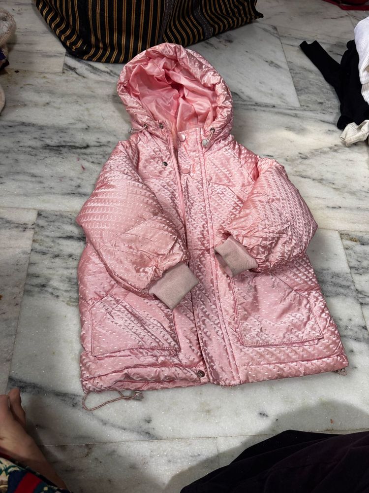 Pink Quilted Jacket With 3 Fourth Sleeves
