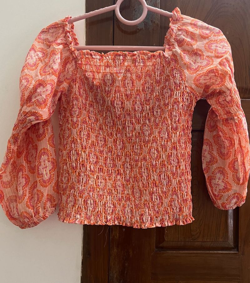 Orange Floral Sleeve Top