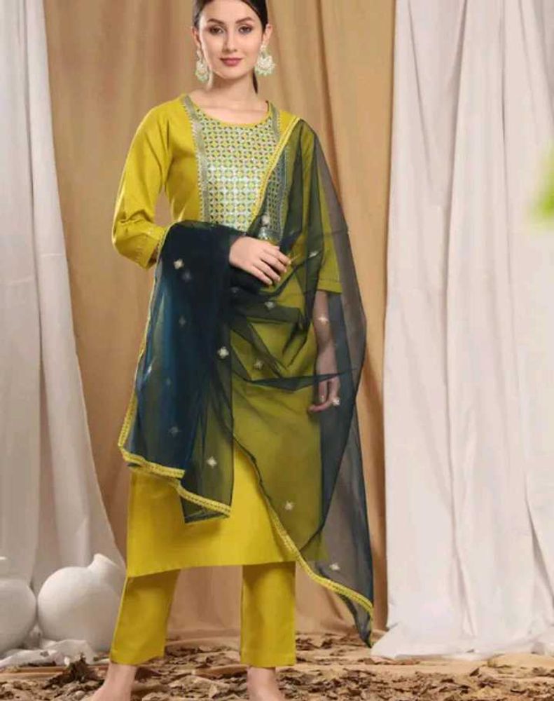 Elegant Green &amp; Blue Embroidered Salwar Kameez