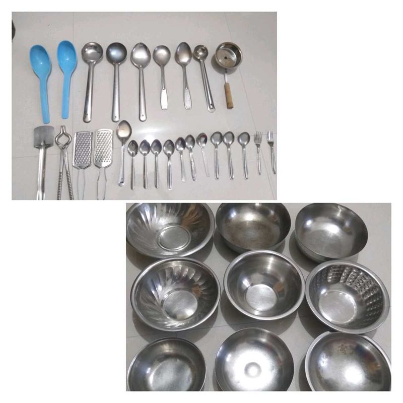 spoon combo steel,bowl ,sansi,dhup dani,