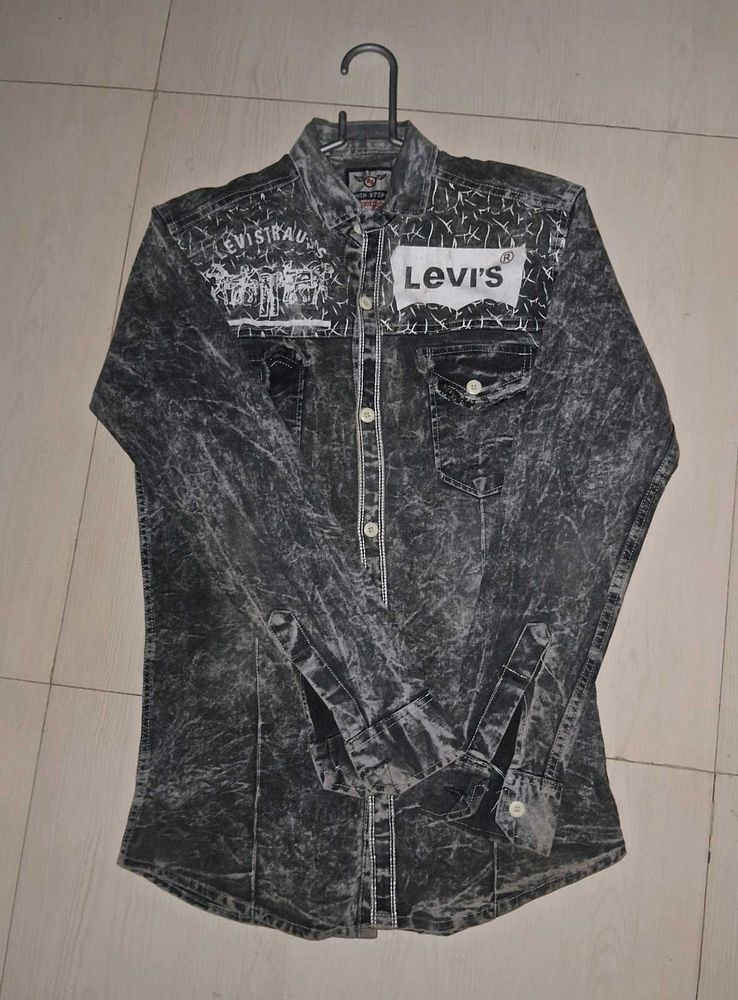 Grey Levy Logo Denim Jacket For Men