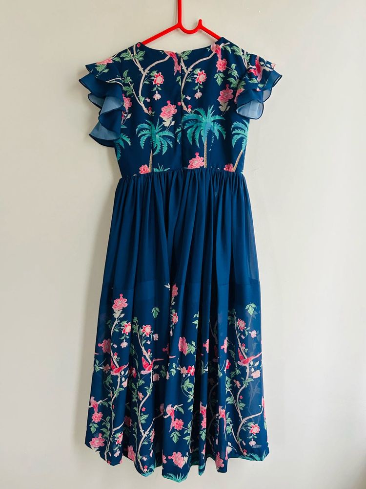 Blue long floral frock for 8-10Y