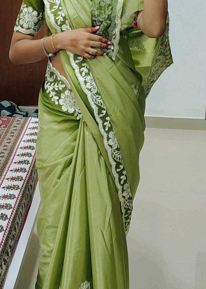 Elegant Green Embroidered Saree
