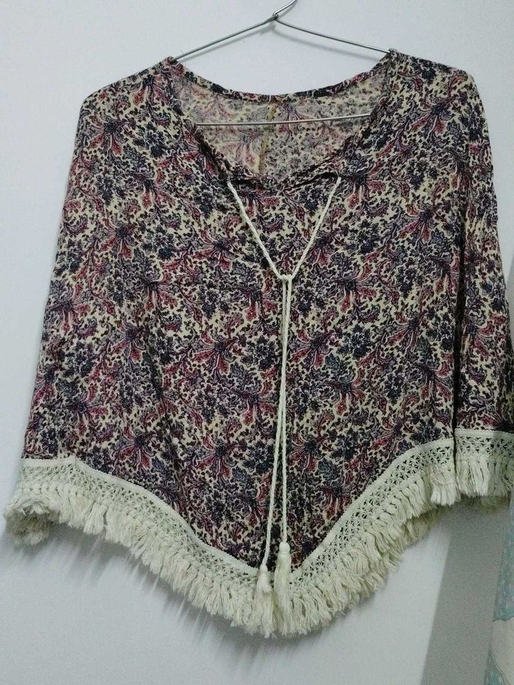 Floral Print Cape Style Top