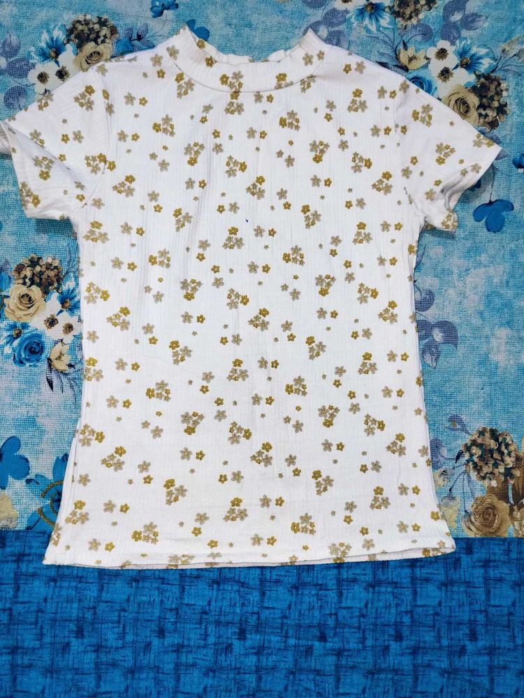 Floral Ribbed Mock Neck Tee