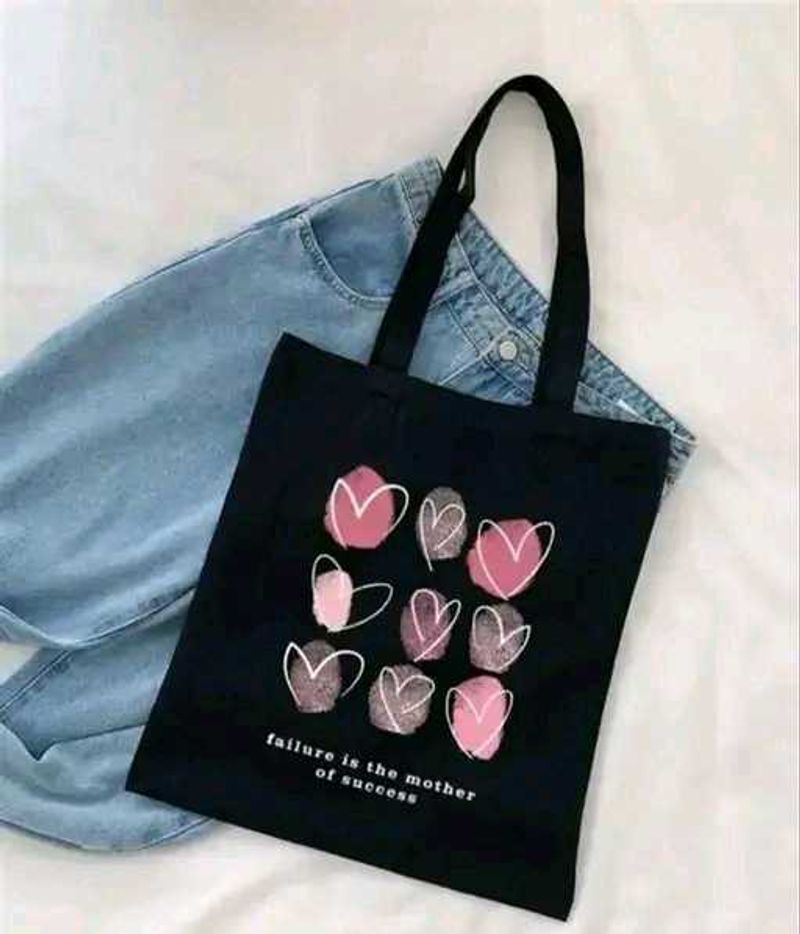 Black Tote Bag with Hearts