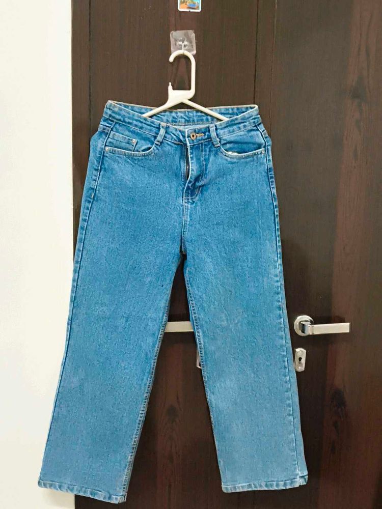 Blue Wide-Leg Denim Jeans