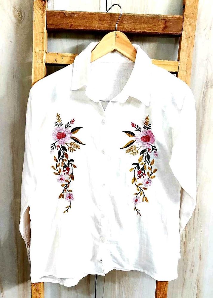 Floral Embroidered White Shirt size-36
