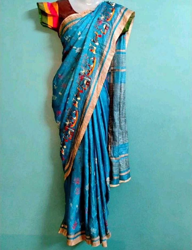 Beautiful Blue Saree With Embroidery