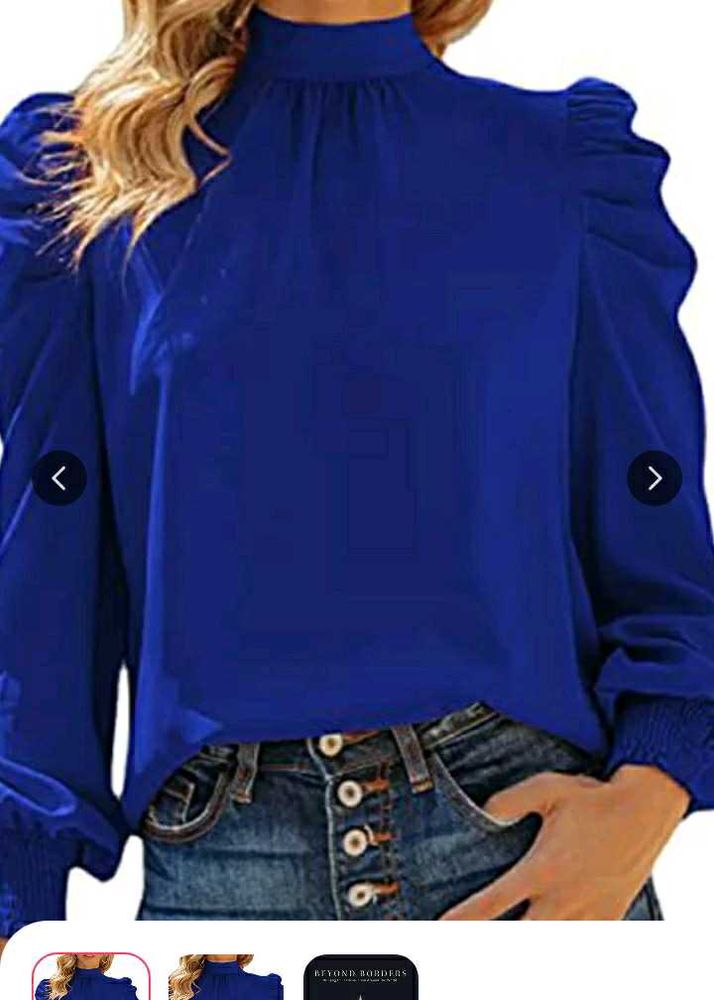 Women&#39;s Solid High Puff Sleeve Top