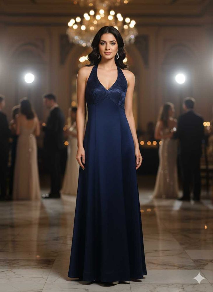 Elegant Navy Blue Evening Gown