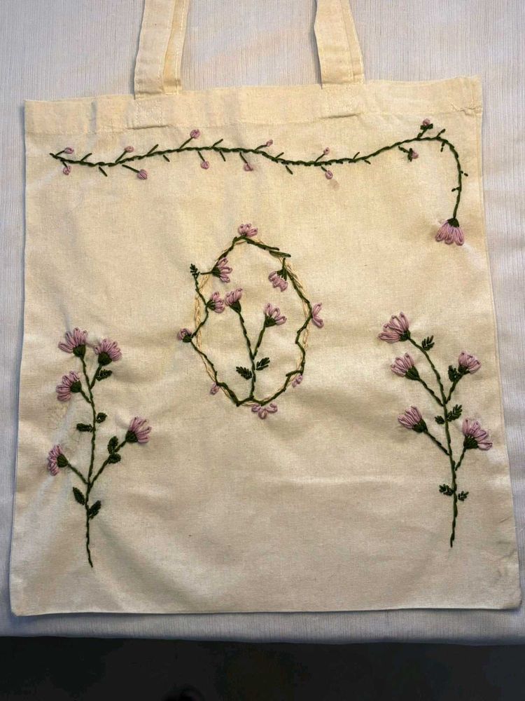 Floral Embroidered Tote Bag