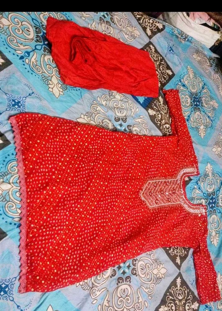 Red Embroidered Kurta Set