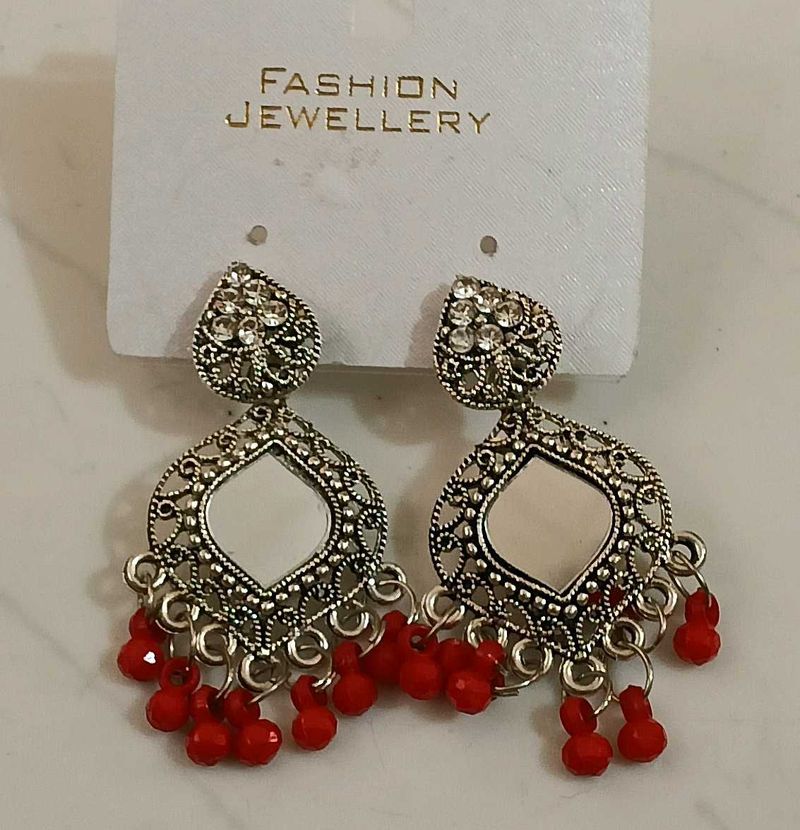Red Beaded Drop Earrings
