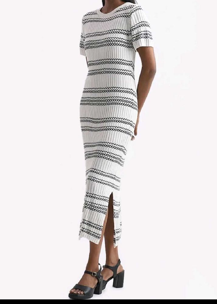 Wardrobe Westside Striped Bodycon Off-White Dress