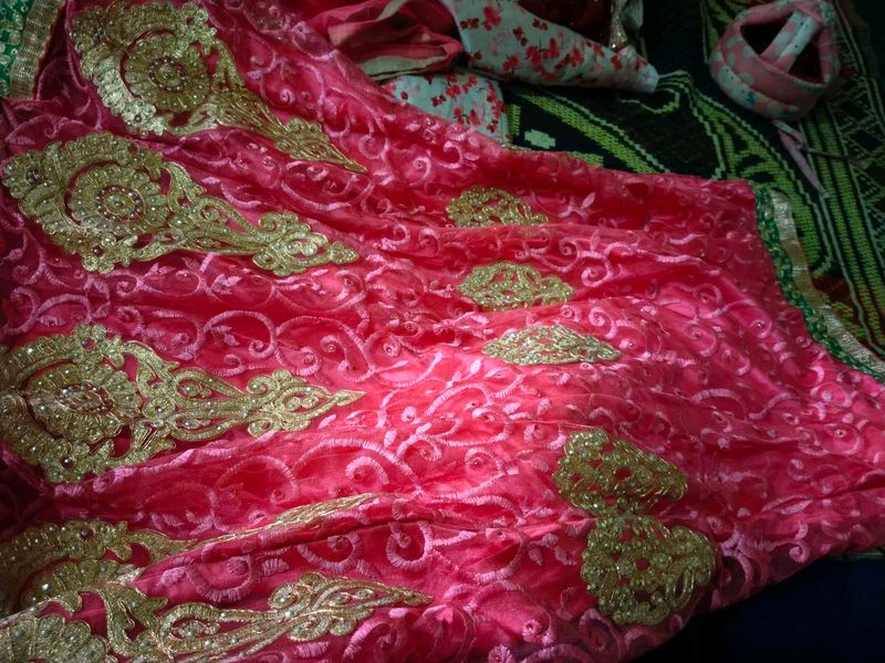 Elegant Pink &amp; Gold Embroidered Saree